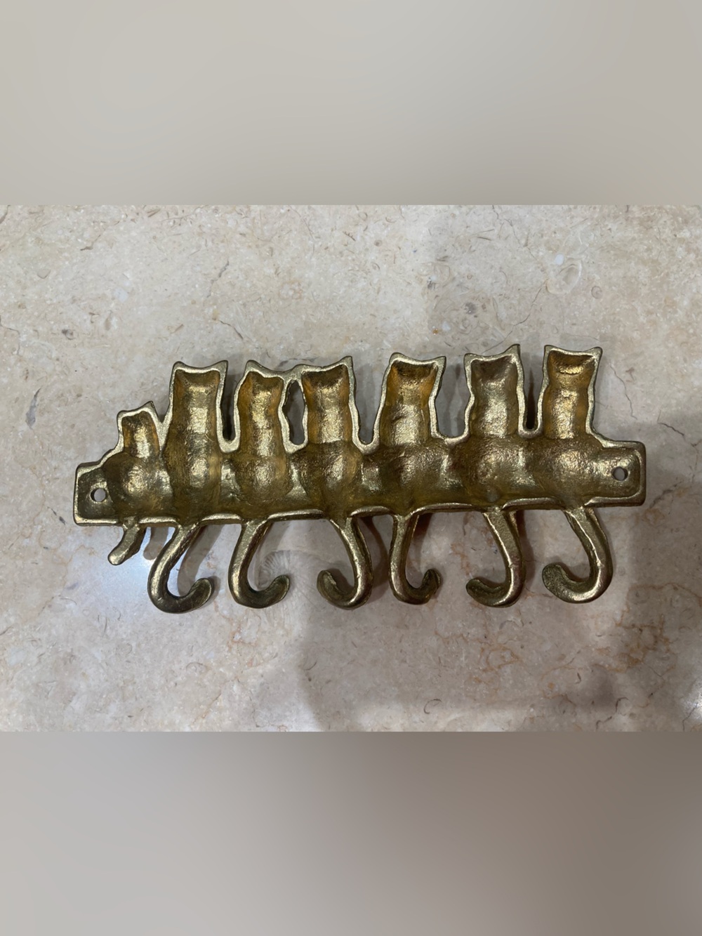 Vintage Brass Cat Key Holder - Seven Cat Tail Hooks - Picture 3 of 5